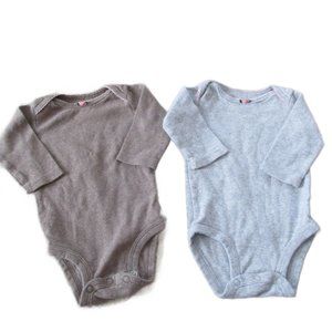 Carters Onesie Bundle Girls Size 3M Brown Gray Long Sleeve Infant Lot of‎ 2
